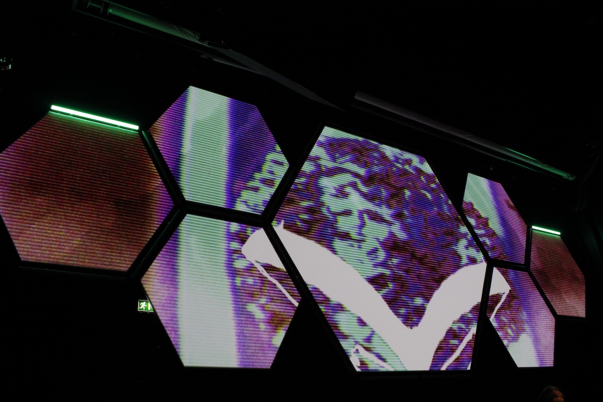 glitchy visuals on seven hexagons